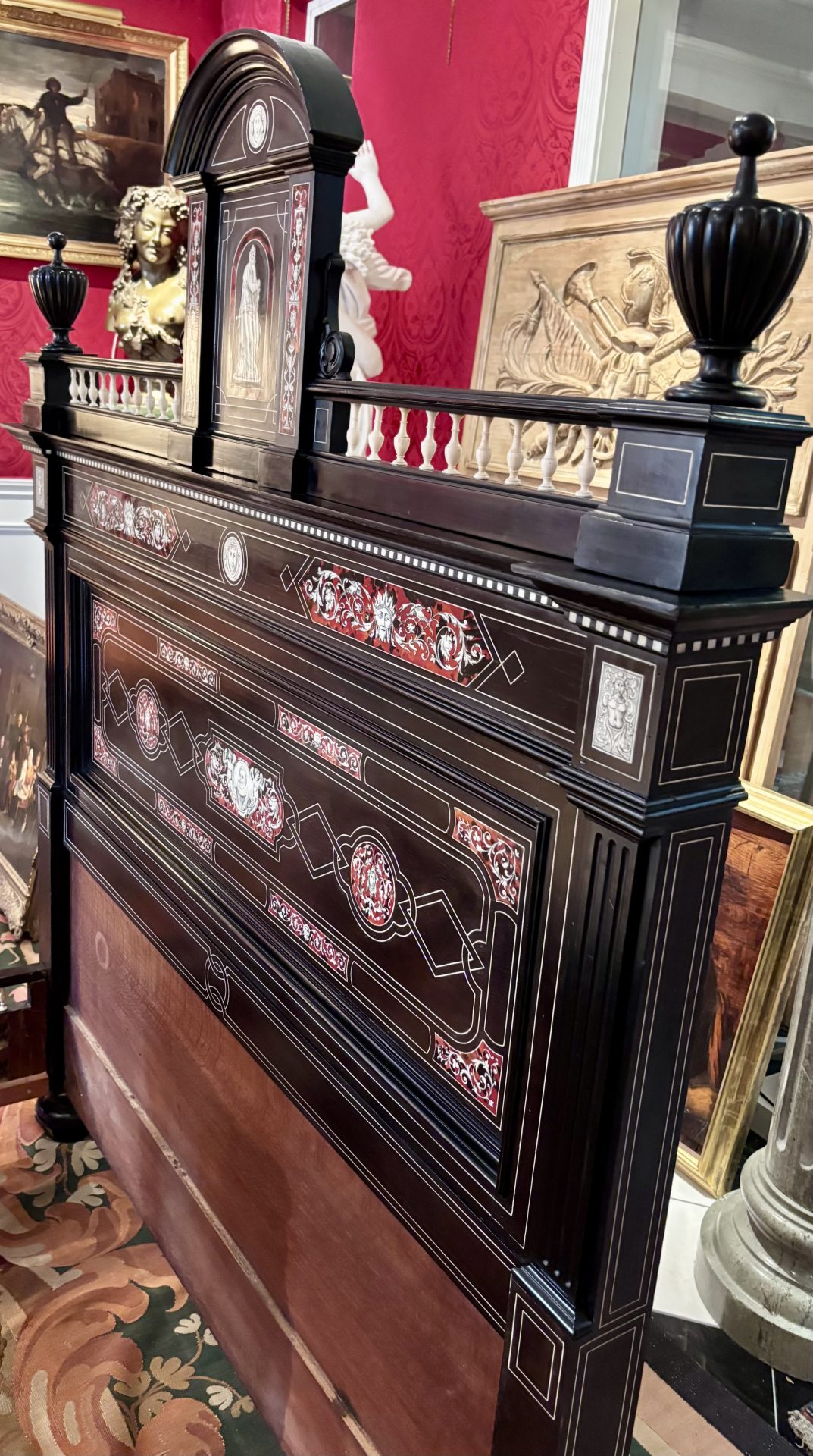 A 19 Century Renaissance Revival Ebony Veneered and Inlaid Bed After G.B.Gatti - Image 20