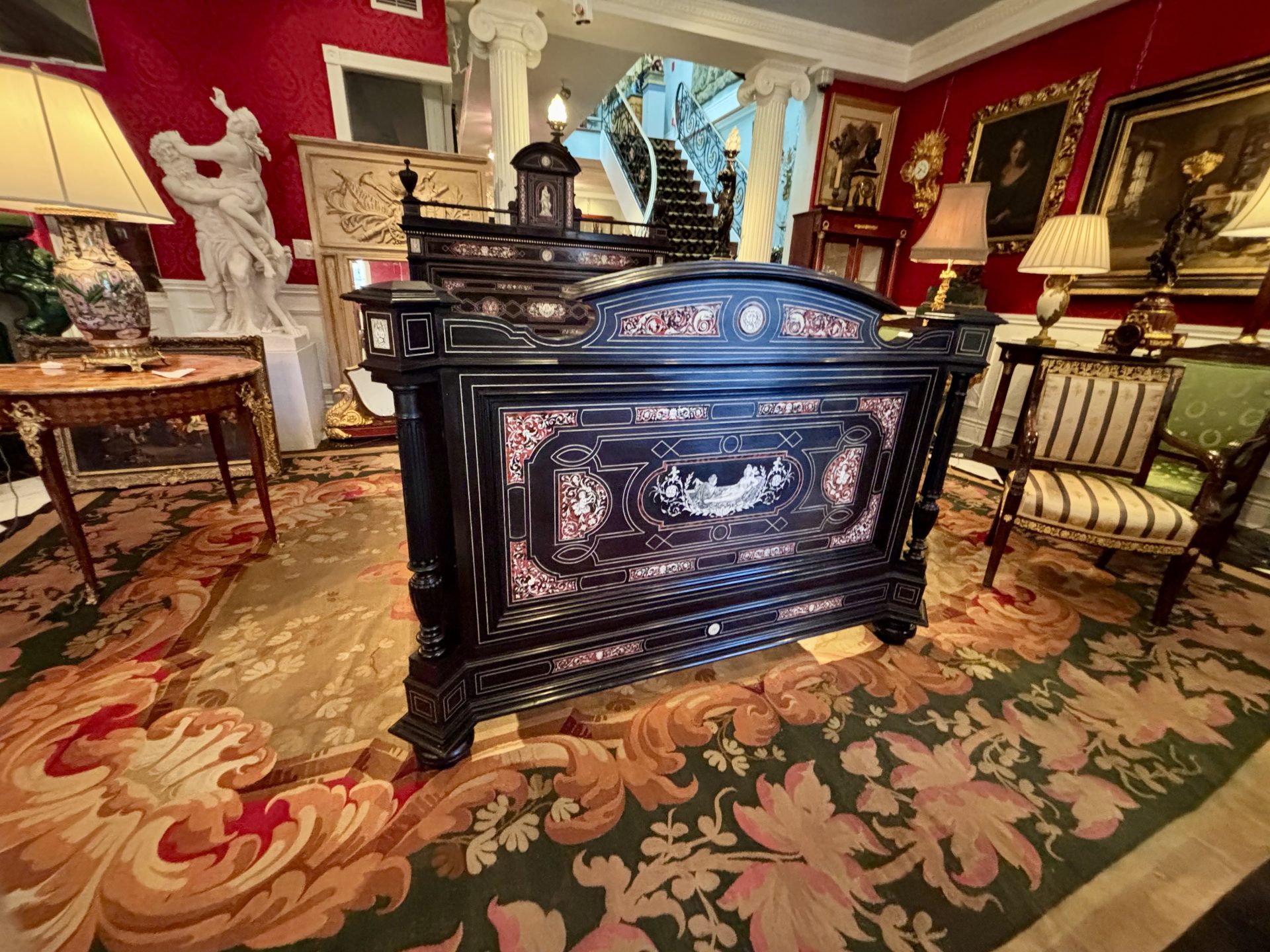 A 19 Century Renaissance Revival Ebony Veneered and Inlaid Bed After G.B.Gatti - Image 6