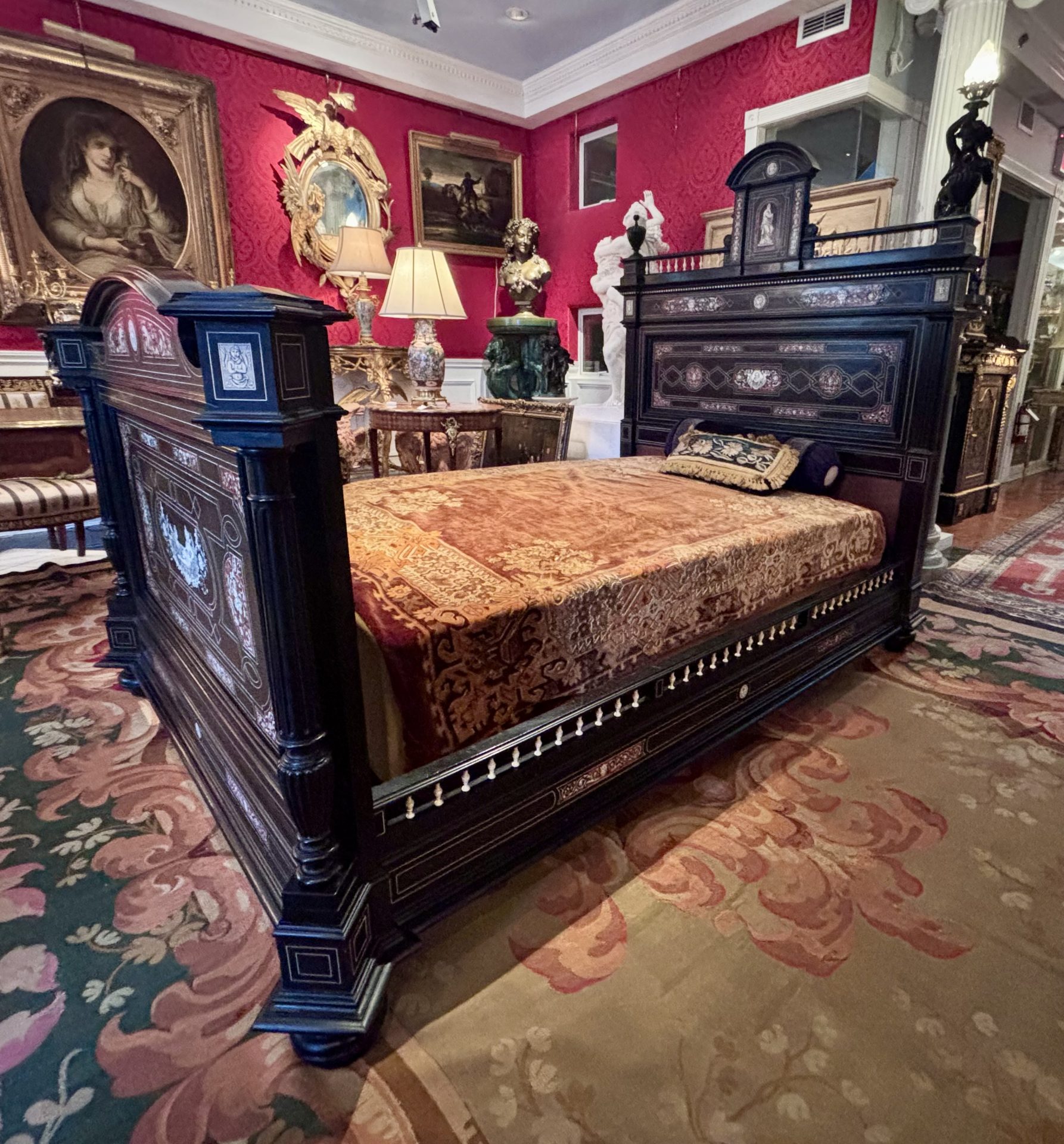 A 19 Century Renaissance Revival Ebony Veneered and Inlaid Bed After G.B.Gatti - Image 16
