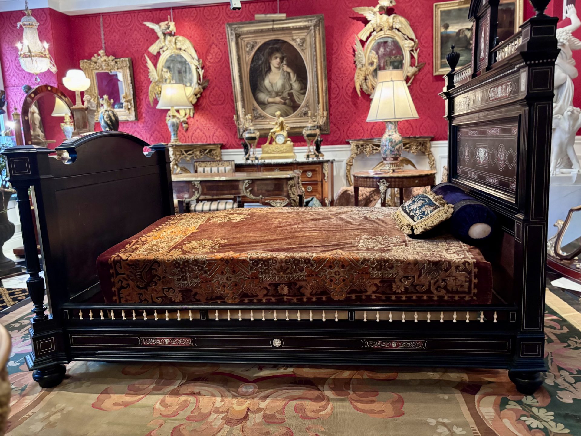 A 19 Century Renaissance Revival Ebony Veneered and Inlaid Bed After G.B.Gatti - Image 14