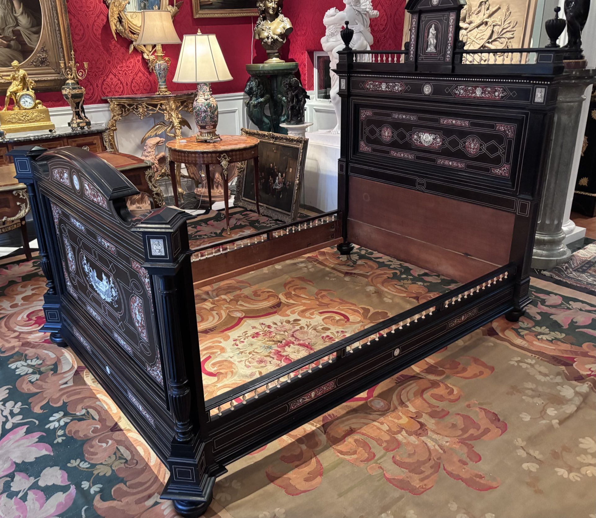 A 19 Century Renaissance Revival Ebony Veneered and Inlaid Bed After G.B.Gatti - Image 19