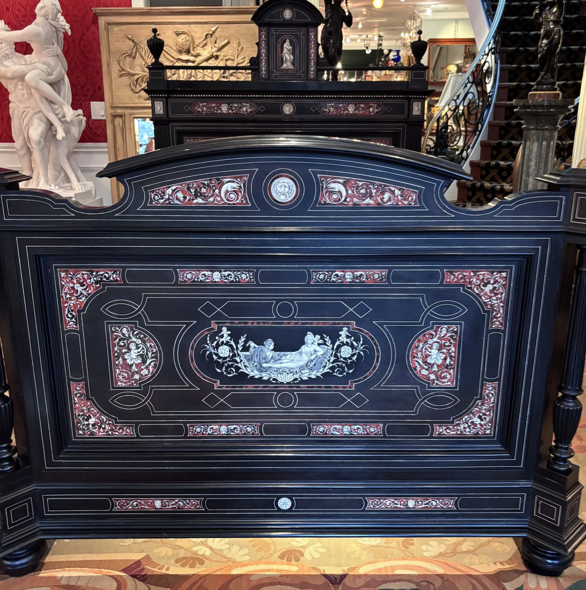 A 19 Century Renaissance Revival Ebony Veneered and Inlaid Bed After G.B.Gatti - Image 18